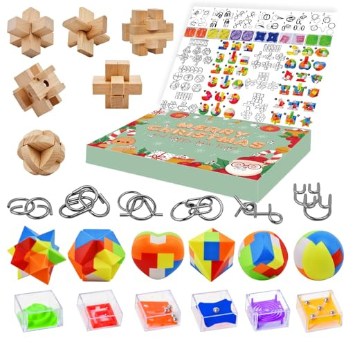 Hjärntester Pussel Adventskalender, Adventskalender 2025 för barn, 24 delar Julkalender Nedräkning Presentask Stor utmaning Pussel Leksaker för tonåringar Pojkar Flickor Vuxna