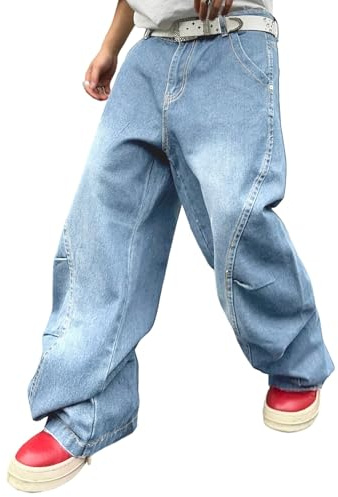 Zewool Jeans Baggy pour Homme avec Coutures Irrégulières – Pantalons en Denim Large Y2K Hip Hop Mode Casual Streetwear Coupe Lâche Jambe Droite Fit Relaxé Sport Skater Skateboard,D10 Bleu Clair,M