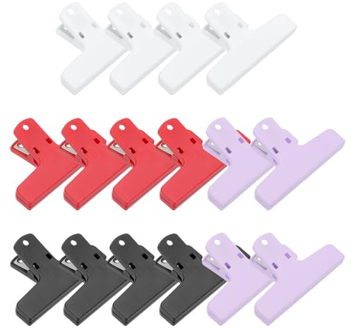 PATIKIL Chip Bag Clip, 16 Stk. Chip Clip Lebensmittelbeutel Clips Klemmen Kunststoff Schwere Dichtung Griffe für Papierblätter Lebensmittel Küche, Weiß Schwarz Rot Lila, 4 x 2,6 Zoll