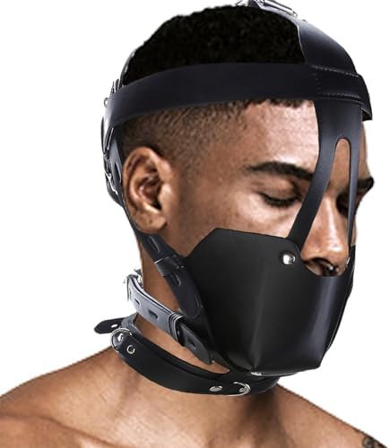 Moinha BDSM Bondage Mask with Ball Gag Hood, Y-Shape Restraint Head Harness, Breathable Leather Mouth Mask & Muzzle for Couples