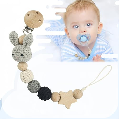 Weploda Baby Schnullerkette Clip, Schnullerkette, Schnullerkette Holz, Geflochtene Schnullerkette, Niedliche Cartoon Schnullerkette, Schnullerkette Mit Hasenmuster, Für Baby, Hält Schnuller Sauber