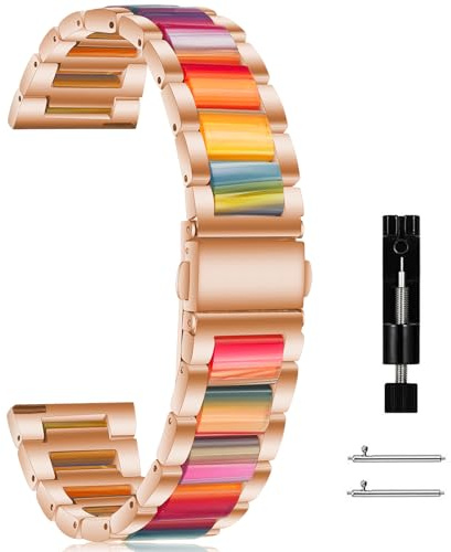 CeiBand Metal damrem för 20 mm 22 mm, herr och dam metal harts ersättningsarmband, smart ersättningsband för 20 mm 22 mm, Regnbåge, 22mm