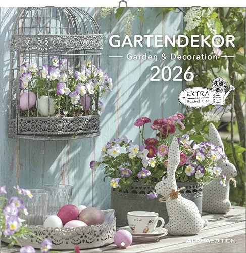 Alpha Edition - Calendario decorativo da giardino 2026 – Calendario opuscolo 30 × 30 cm, aperto 30 × 60 cm con 12 decorazioni da giardino, ... & amanti delle piante: giardino e decorazione