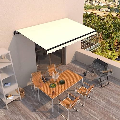 IKAYAA Tenda da Sole Retrattile Tenda da Sole 400x350 Tenda da Esterno a Bracci Estensibili con Manovella Manuale Angolazione Regolabile per Balcone e Terrazzo-Crema-400 x 350 cm