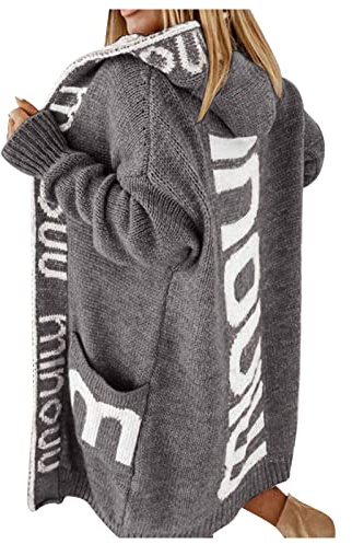 Gilet Long Femme Cardigan avec Fermeture Noel Manteau Veste Mi Saison en Laine Grande Taille Rose Rouge sans Manche Chic Cachemire Chaud Noir Et Elegant Grosse Maille Hiver Courte