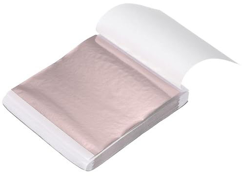 sourcing map 200 Sheet Gold Leaf Sheets, 3.3x3.7 Imitation Gold Foil Sheets Variegated Booklet Paper for Crafts, Picture Frames, Nails and DIY Arts Decoration,Light Rose Gold