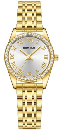 CIVO Relojes Mujer Acero Inoxidable: Vintage Números Romanos Relojes Pulsera Dorado Analógico - Diamantes Cuarzo Impermeable - Adecuado para Trabajo y Vida Diaria