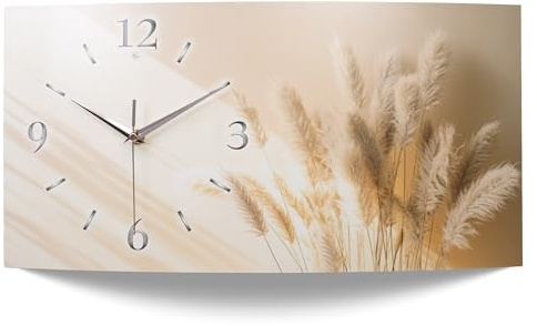 Kreative Feder „Pampas Relax“ Designer-Wanduhr mit leisem Funkuhrwerk – Handarbeit Made in Germany (WA104, 80x40cm leises Funkuhrwerk)