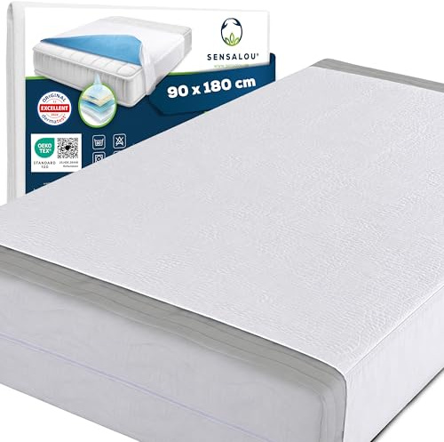 Sensalou Vattentätt Madrasskydd 90x180 cm med Vingar 44 cm – Tvättbart Sängskydd 90°C, Absorberande Inkontinensunderlägg 2400 ml/m², Mjukt och Tyst Skydd för Säng och Madrass