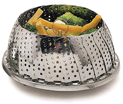 KitchenCraft Food Steamer Basket for Saucepans with Collapsible Design, Stainless Steel,Silver,28 cm