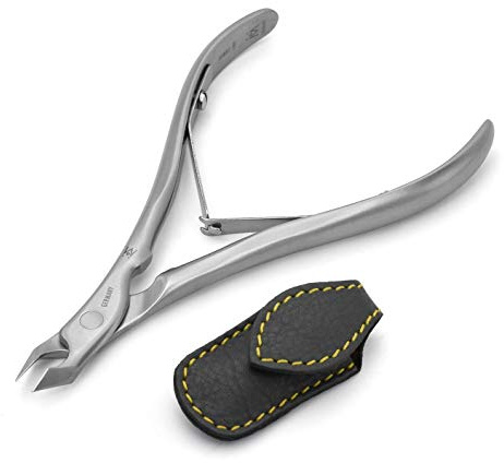 GERMANIKURE Tapered Professional Cuticle Trimmer - 1/2 Half Jaw Nipper - Ethically Made in Germany - FINOX Stainless Steel Sharp Cuticle Remover in Leather Case – Manicure Tool, r155, 5mm