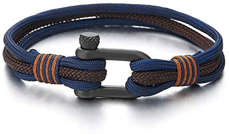 COOLSTEELANDBEYOND Damen Herren Schraube Anker Navy Blau Braun Seil Schnur Armband, Nautisch Matrose Wickeln Strap Schweissband