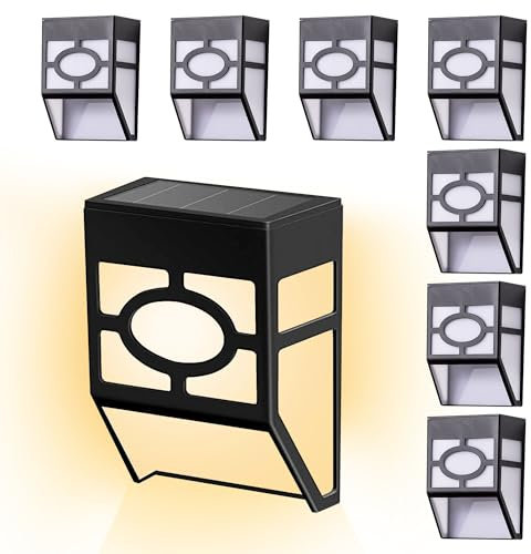 CUQOO Outdoor Solar Lights 8 Pack - Warm White, Waterproof LED Solar-Powered Lights with Advanced Technology, Rechargeable Panel, Easy Installation & Energy-Saving for Gardens, Patios & Fences