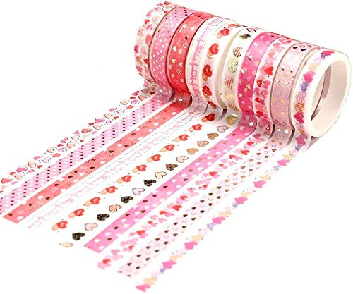 YUBX Maigre Or Washi Tape Set Masking Tape Ruban adhesif decoratif pour Scrapbooking Artisanat de Bricolage 8MM de large (Love Theme)