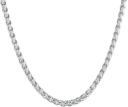 U7 Collana Uomo Acciaio Catena Grano Spiga Robusta Ipoallergenica Catenina Uomo Acciaio inossidabile Larghezza 3 mm - 51 cm Colore Argento Gioiello alla Moda Confezione Regalo Natale Compleanno