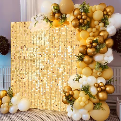 Shimmer Wall Backdrop Panels Wedding Shimmer Backdrop Sparkly Gold Glitter Wall Background for Holiday Parties Bridal Shower Bachelorette Stage Drape(24 Packs)