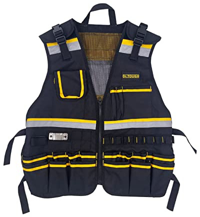 Dr.TOUGH - Chaleco reflectante de trabajo para hombre, chaleco de seguridad negro para hombres, chaleco de herramientas para carpinteros, electricistas, Amarillo, Universal