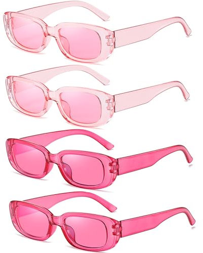 FSMILING 4 Stück Vintage Sonnenbrille Damen Set Retro Sonnenbrille Damen Rosa Rechteckig 90er Sonnenbrille Für Damen