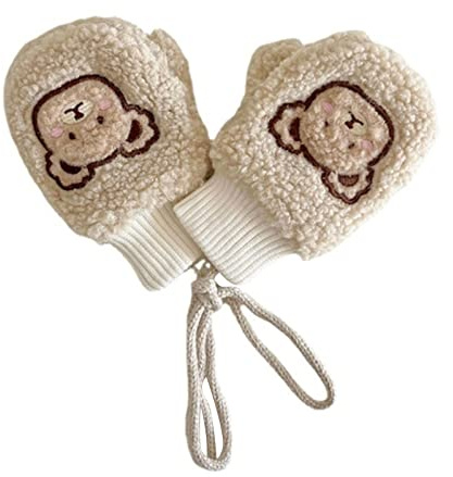 Suxgumoe Toddler Gloves, Baby Boys Girls Winter Gloves Mittens Warm Fleece Kids Full Finger Gloves with String 1-4 Years Old (Beige)