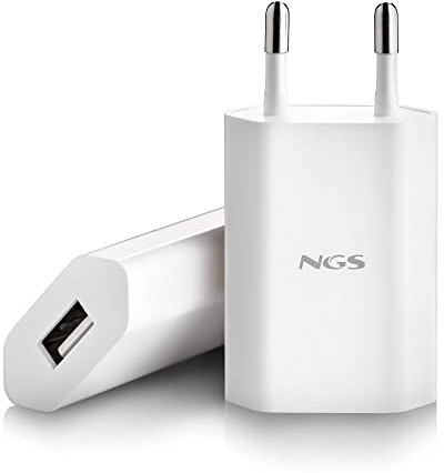 NGS BUCKET ACE - Caricatore da Muro Universale USB 5V1A/5W, Adattatore Compatibile Con Tutti i Dispositivi, Colore Bianco