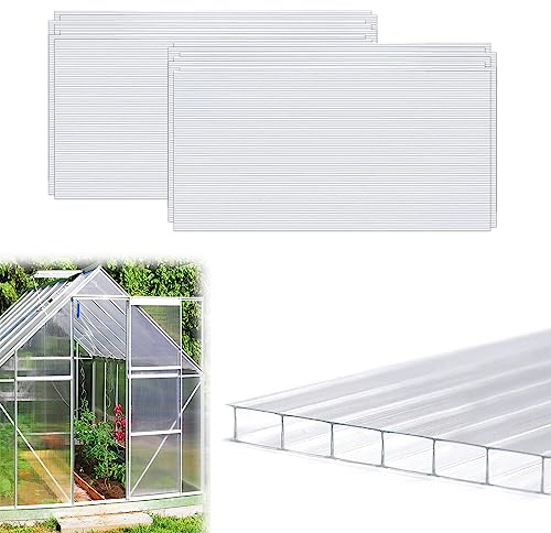 JOIEYOU Gewächshaus Doppelstegplatten, Polycarbonatplatten klar, Hohlkammerplatten 4mm für terrassenüberdachung, Garten, 60,5 x 121 cm, 14 STK