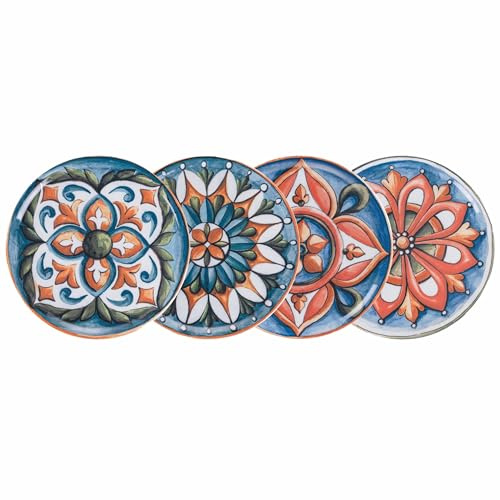 Villa d'Este Home Tivoli Lot de 4 assiettes à pizza en porcelaine Ø 33 cm, fabriqué en Italie, Le Maioliche