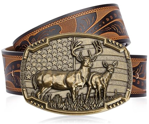 BISON DENIM Western Cowboy Leather Belt for Men Women Cowgirl, Mens Buckle Belt for Jeans, Country Belt, Men's Gifts