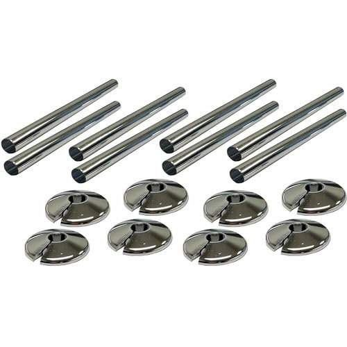 Radiator Pipe Sleeve Covers and Pipe Collars in Chrome Effect 15mm x 200mm (8 x 8 Pack)