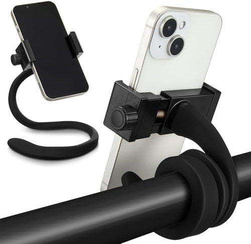 Amylove 2 soportes de teléfono para cochecito, soporte portátil para teléfono celular, accesorios universales para cochecito, abrazadera de teléfono con agarre de silicona antideslizante (negro,