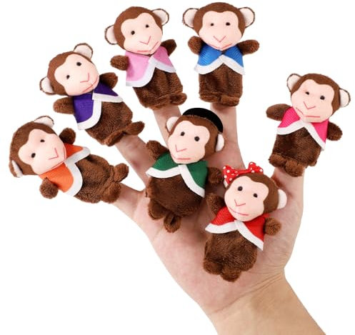 7 Bunte Affen-Fingerpuppen, Rosa Lila Orange Hochwertige Plüsch-Fingerpuppen Tier-Fingerspielzeug zum Geschichtenerzählen und für Rollenspiele im Theater