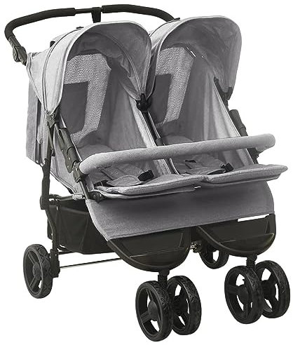 Willood Tandem Kinderwagen Geschwisterwagen Zwillingskinderwagen Hellgrau Stahl