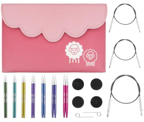 KnitPro Zing Interchangeable Needle Set – 7 x 10cm Circular Knitting Needles, Color-Coded for Beginners and Professionals