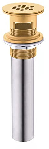 Aspasia Bathroom Sink Drain, 19 Holes Grid Drain Strainer Assembly with Overflow for Bathroom Sink, Brass Sink Drain, Brushed Gold, Not Pop Up Drain