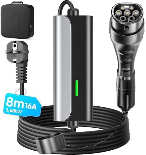 Zyncove Ladekabel Elektroauto Typ 2 Schuko: 3,68kW [1-phasig, 8m, 16A] EV Charger Ladegerät für Model 3/Y, Enyaq, ID.3, ID.4, Q4 und Anderen PHEVs/EVs