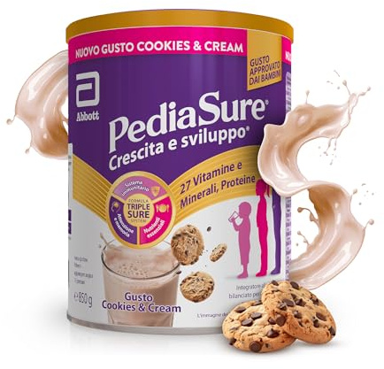 PEDIASURE Crescita e Sviluppo, Integratore Alimentare per Bambini da un anno in su, Multivitaminico con 27 Vitamine e Minerali e Proteine, Confezione 850g, gusto Cookies & Cream