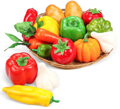 16 Pieces Fake Vegetables, Artificial Vegetables for Decoration Kitchen, Realistic Faux Vegetables Props Display, Fake Tomatoes Potatoes Garlic Bell Peppers