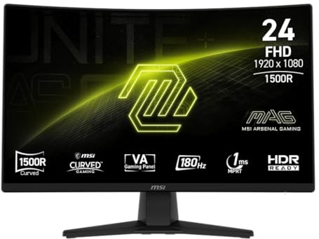 msi MAG 242C 24-inch 1920 x 1080 (FHD) Gaming Monitor, 180Hz, Adaptive-Sync, HDMI, DisplayPort, VESA Mountable, Tilt, Height Adjustable, Speaker, 1ms, Black