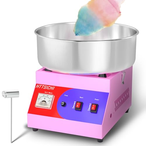 HTTSICHI Cotton Candy Machine - Cotton Candy Machine Commercial w/ 15 inch Stainless Steel Bowl, Sugar Scoop, Cotton Candy Maker for Home, Party, 1000W Hard Candy Cotton Candy Maker for Birthday