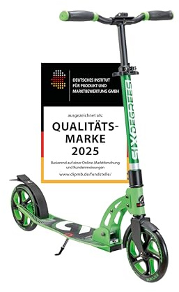 SIX DEGREES Aluminium Scooter mit Klappmechanismus u. Ständer, 205 mm, höhenverstellb., GS-geprüft, hellgrün, TESTSIEGER