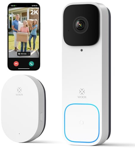 Woox Video Türklingel mit Chime, WLAN Smarte Türklingel mit Kamera Kabellos, Akku, 2K FHD, 170° Ultra-Weitwinkel, Personen- und Paketdetektion, Nachtsicht, 2-Wege-Audio, Kompatibel mit Alexa