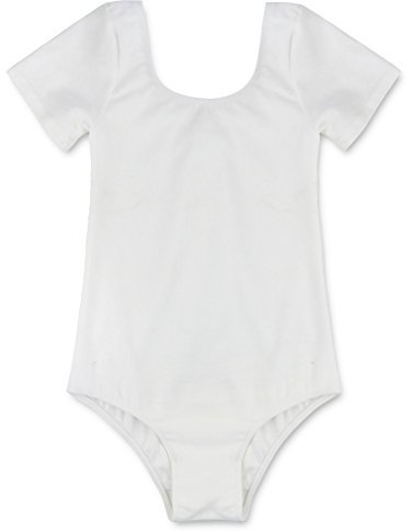TiaoBug Mädchen Body Kinder Kurzarm Ballettanzug Turnanzug Trikot Gymnastikanzug Weiß 152