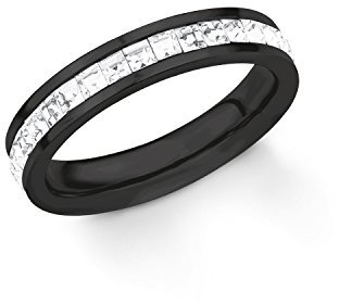 S.Oliver Damen Ring Edelstahl IP Blackveredelt mit Swarovski Kristallen in weiß Breite 4 mm