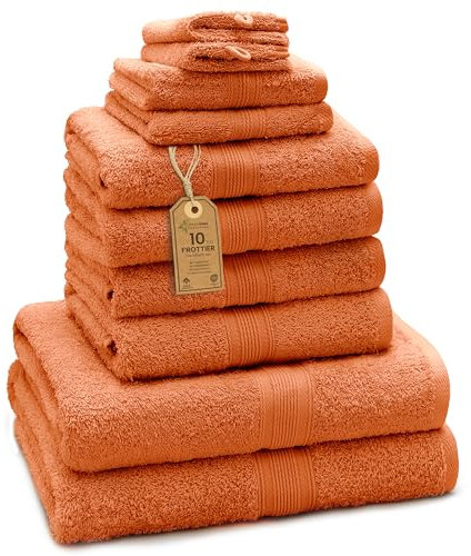 GREEN MARK Textilien 10 TLG. FROTTIER Handtuch-Set mit verschiedenen Größen 4X Handtücher, 2X Duschtücher, 2X Gästetücher, 2X Waschhandschuhe | Farbe: Terrakotta | Premium Qualität