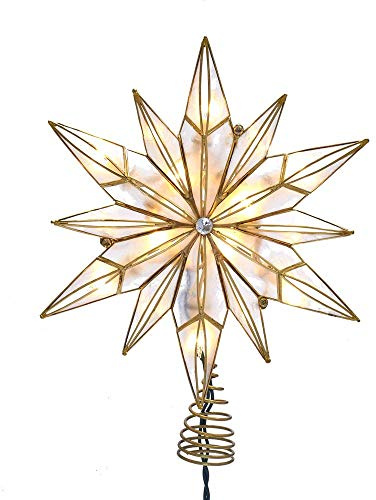 Kurt Adler 10-Light 12-Point Capiz Star and Center Gem Treetop
