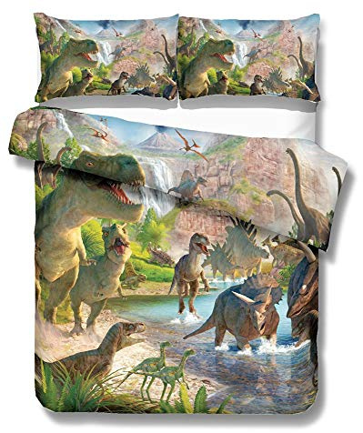 Odot Set Copripiumino 3 PCS, 3D Dinosauro Cartone Animato Stampa Set Biancheria da Letto 100% Microfibra Morbida Doppio con Chiusura a Cerniera e 2 Federe Cuscino (220x240cm,Dinosauri)