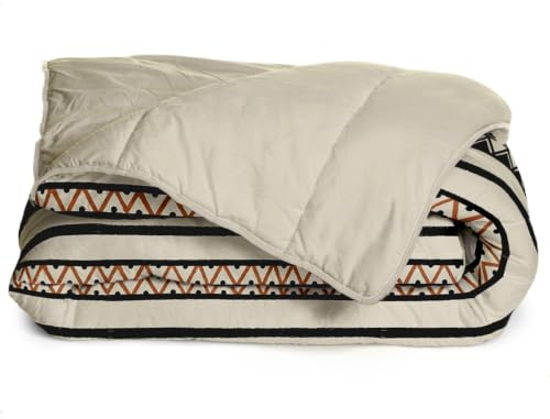 Bleu Calin Couette Chaude Imprimée 2 Personnes SABANA, Microfibre, Crème/Sable/Noir, 220x240 cm