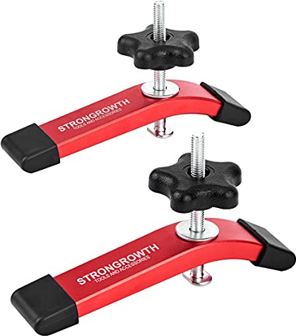 STRONGROWTH T track Hold Down Clamps - Double Cut Profile Universal T-Track Clamps, 6-3/8L x 1-1/4W -Woodworking and t slot clamp - Fine Sandblast Anodized - Red Color-2PK
