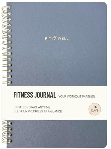 Kunitsa Co. Fitness Journal for Women - Track Workouts, Meals, and Weight Loss, Undated, Fits 120 Workouts, Dusty Blue, 6 x 8.5 Inches