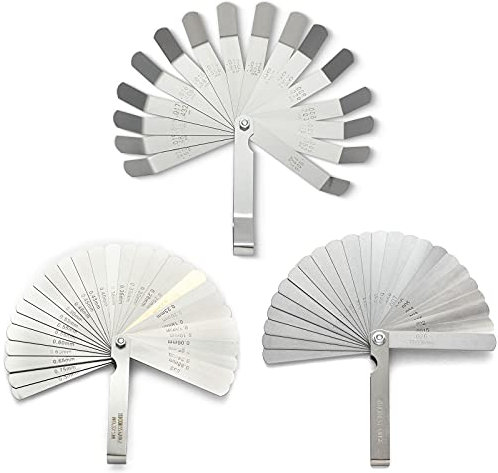 2 Pack Feeler Gauge with 32/26 Blades and 1 Pack Offset Feeler Gauge with 16 Blades - Stainless Steel Feeler Gauge Dual Marked Metric and Imperial Gap Measuring Tool for Automotive Repair