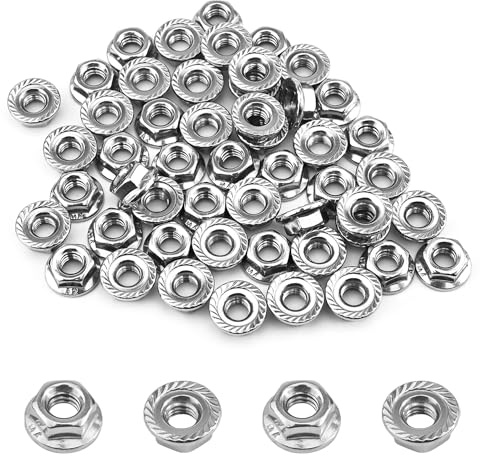 55 Pack M6 Serrated Flange Hex Nuts, M6-1mm Hexagon Flange Nuts, 304 Stainless Steel, Metric Nuts Fasteners, Locknuts Replacement Nut with Plastic Case for DIY Home Mechanism